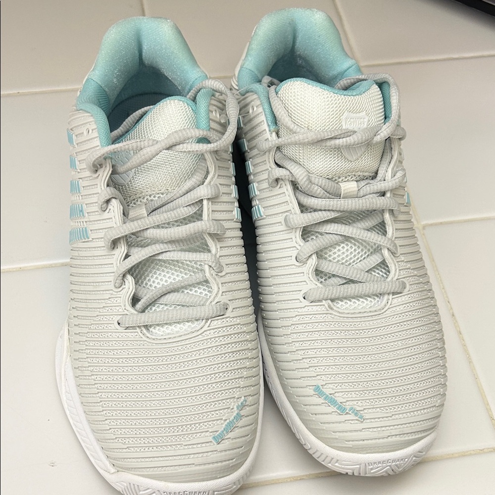 K-Swiss White and Light Blue Tennis Shoes
